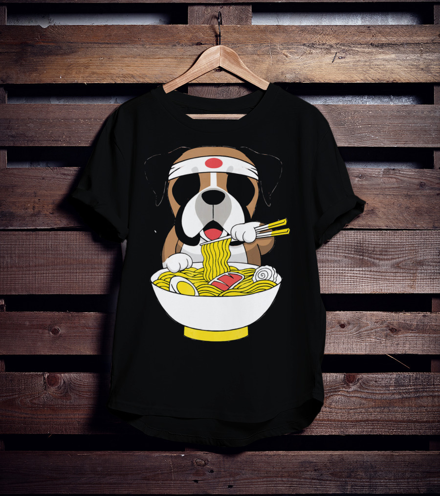 Boxer Dog Eating Japanese Ramen With Chopsticks In Funny T-Shirt