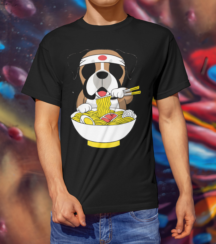 Boxer Dog Eating Japanese Ramen With Chopsticks In Funny T-Shirt