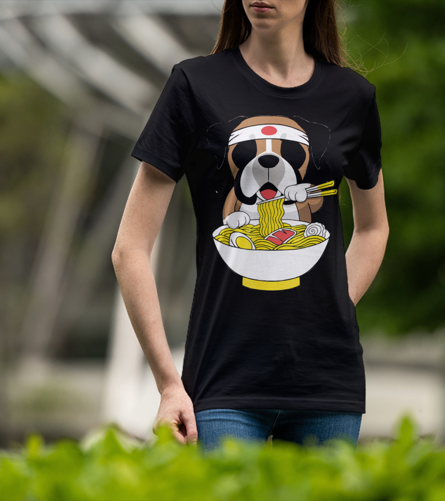 Boxer Dog Eating Japanese Ramen With Chopsticks In Funny T-Shirt