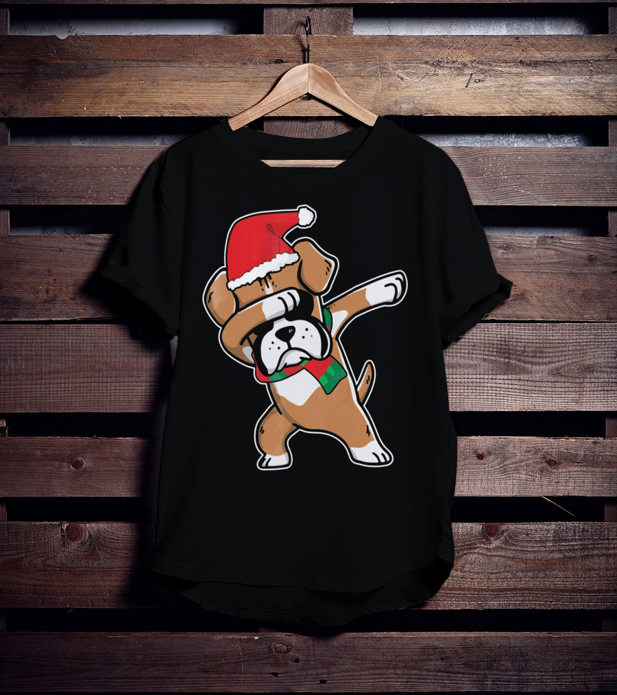 Santa Claus Boxer Dog Dabbing Dance Hip Hop Christmas T-Shirt
