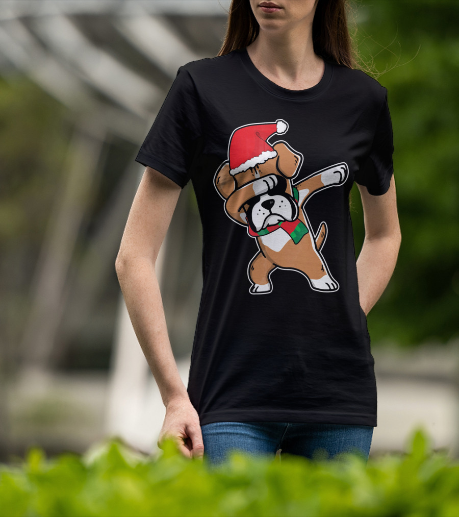 Santa Claus Boxer Dog Dabbing Dance Hip Hop Christmas T-Shirt