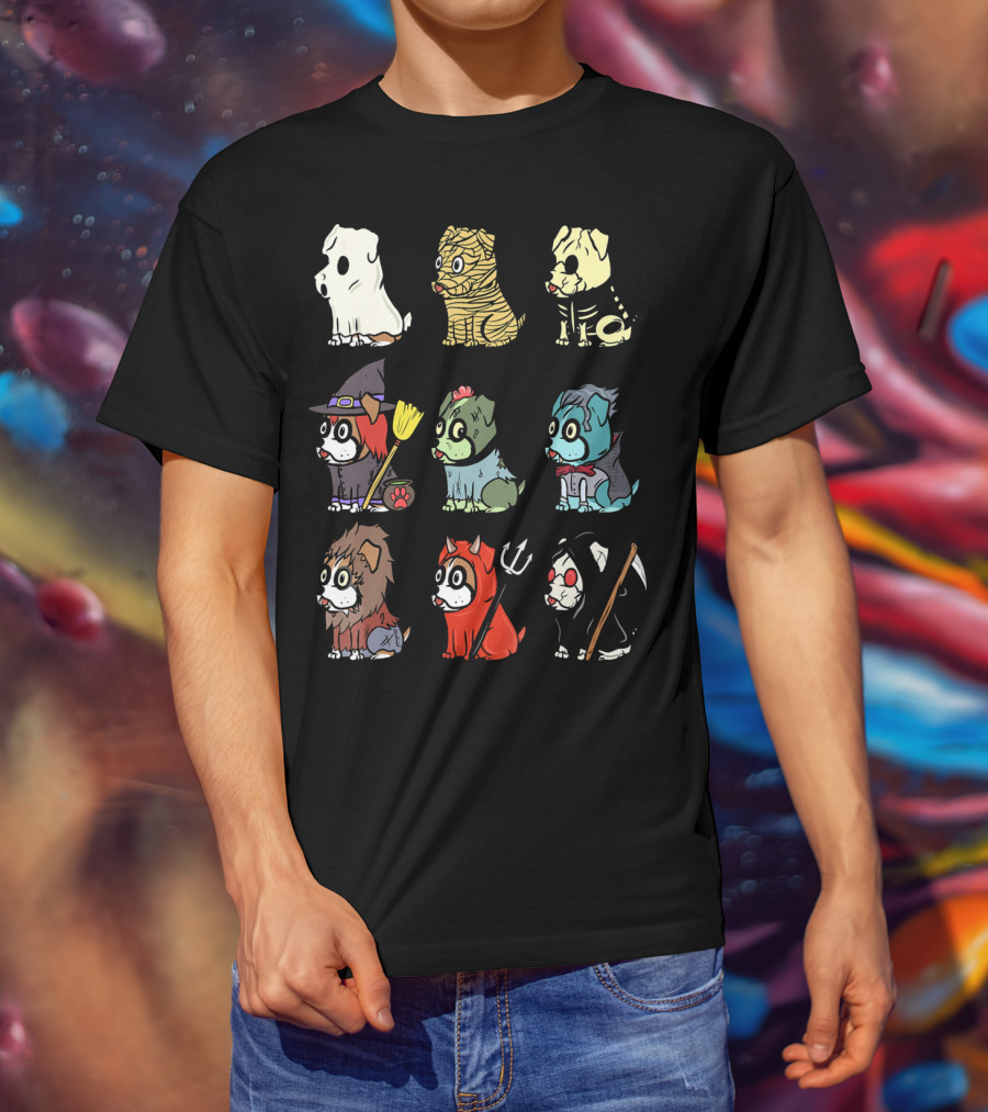 Spooky Boxer Dog Halloween Costumes Ghost Mummy Zombie Witch Werewolf Devil Grim Reaper T-Shirt