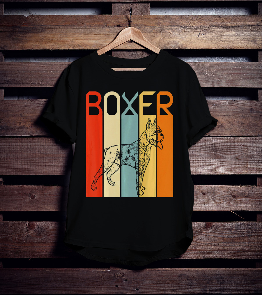 Boxer Dog Retro Stripes Outline T-Shirt