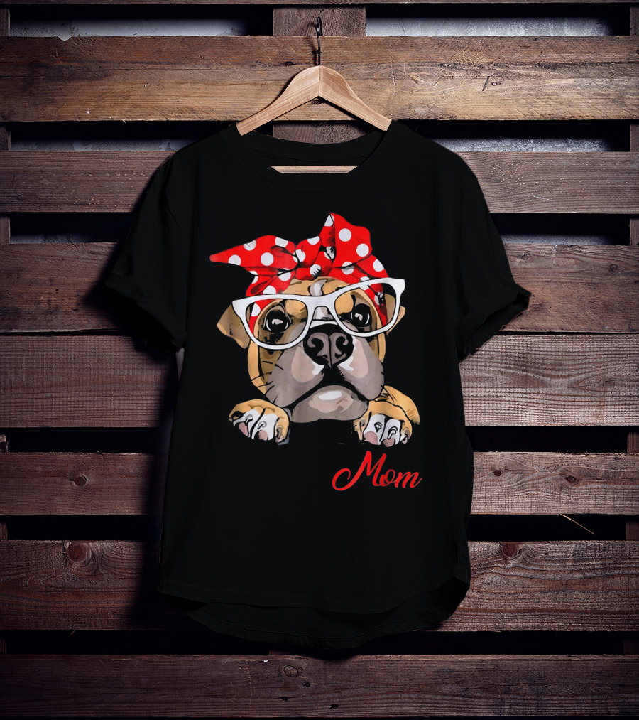 Boxer Mom Dog With Polka Dot Headband And Glasses T-Shirt