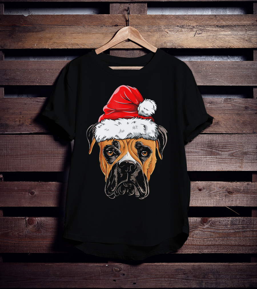 Boxer Dog Wearing Santa Hat T-Shirt