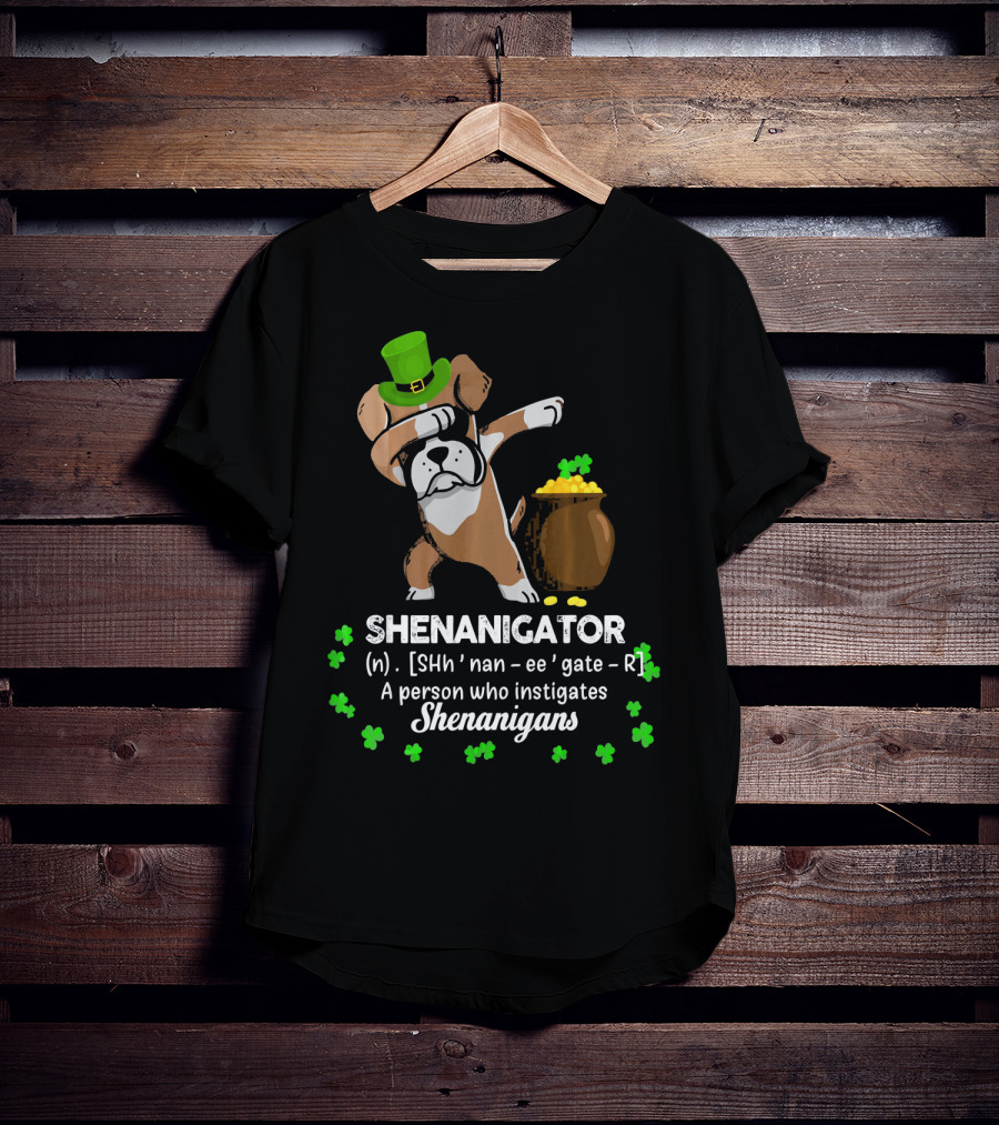 Shenanigator Boxer Dabbing St. Patrick's Day Shenanigans With Hat And Gold T-Shirt