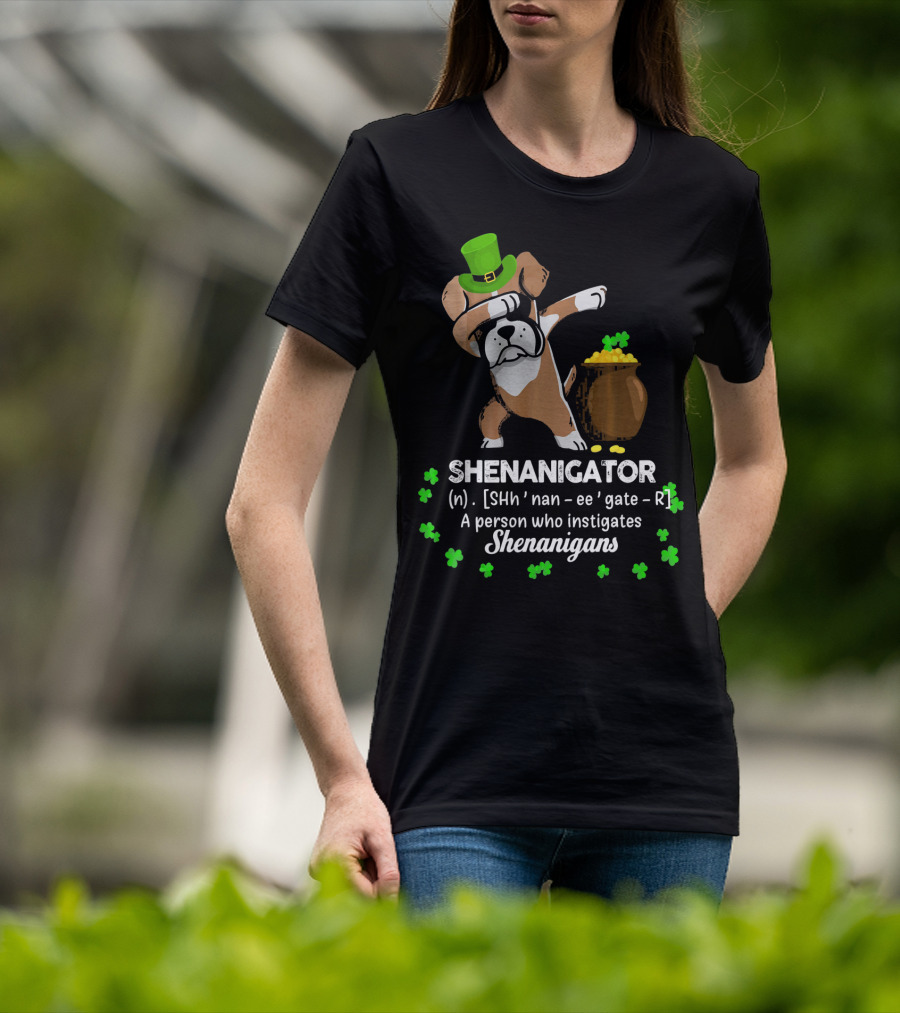 Shenanigator Boxer Dabbing St. Patrick's Day Shenanigans With Hat And Gold T-Shirt