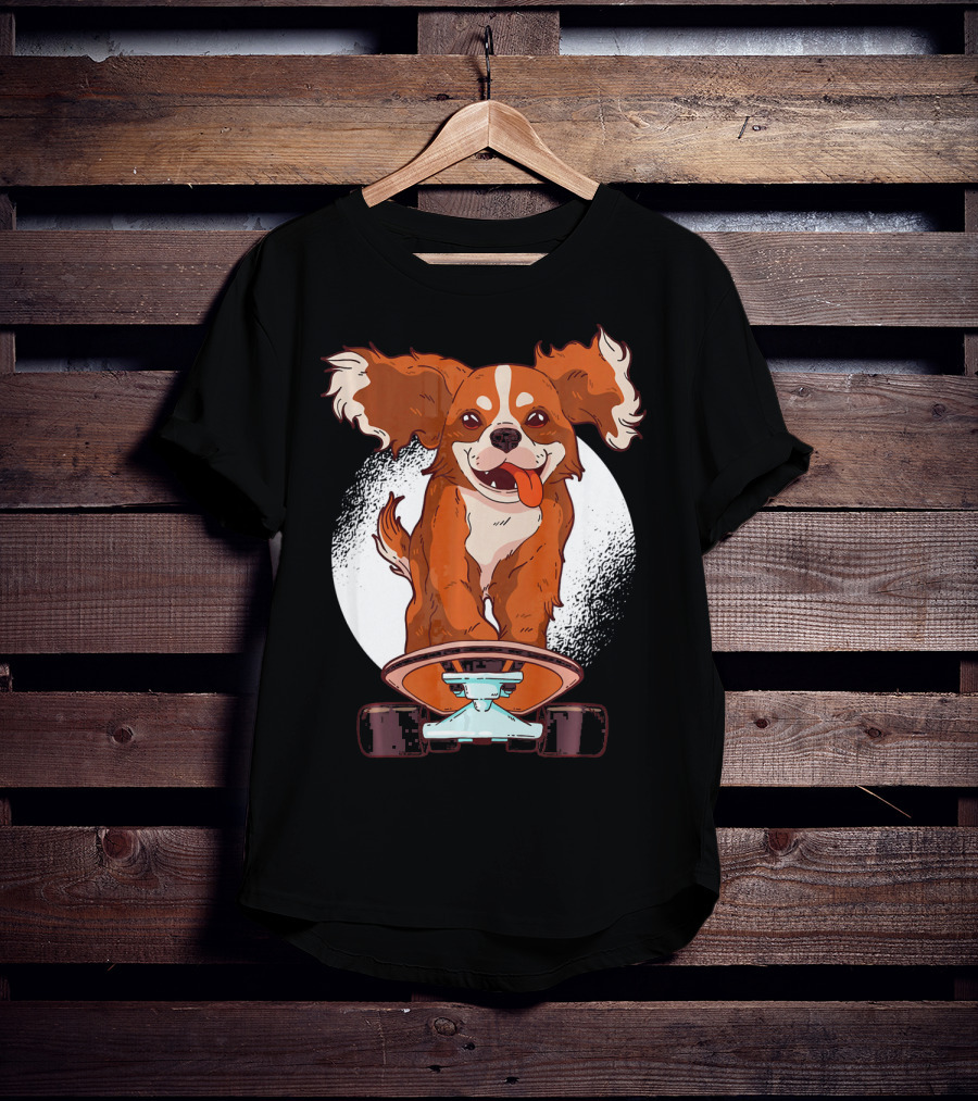 Cavalier Dog On Skateboard With Happy Expression And Energetic Pose T-Shirt