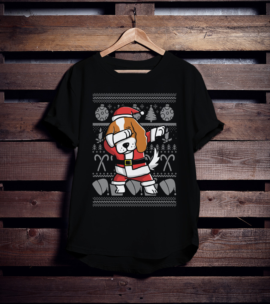 Cavalier King Charles Spaniel Dabbing Santa Christmas Ugly T-Shirt