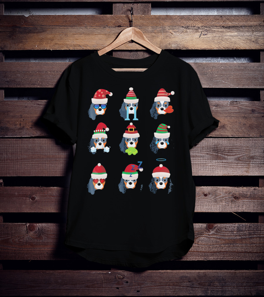 Cavalier King Charles Spaniel Christmas Santa Hats Holiday Expressions T-Shirt