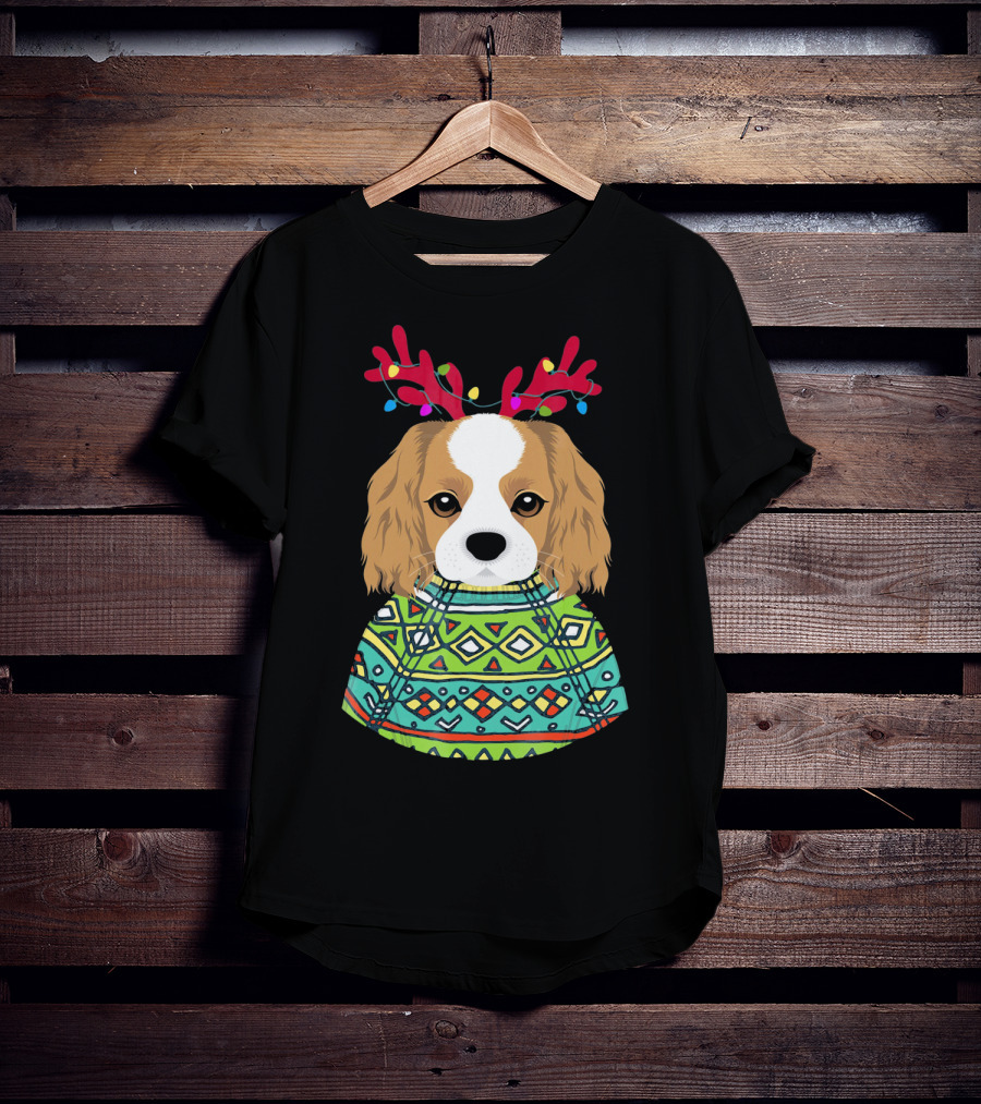 Cavalier Spaniel Reindeer Antlers Festive T-Shirt