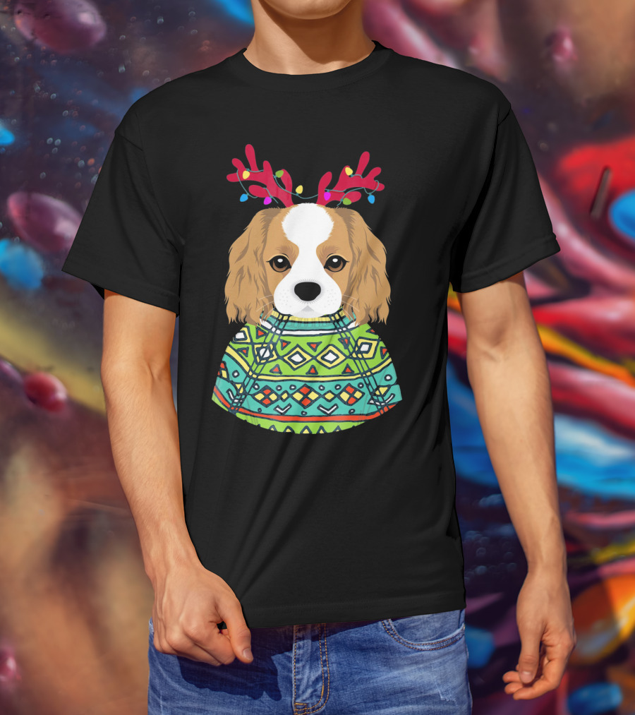 Cavalier Spaniel Reindeer Antlers Festive T-Shirt