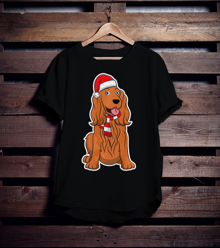 Cocker Spaniel Dog Puppy With Christmas Santa Hat And Scarf T-Shirt