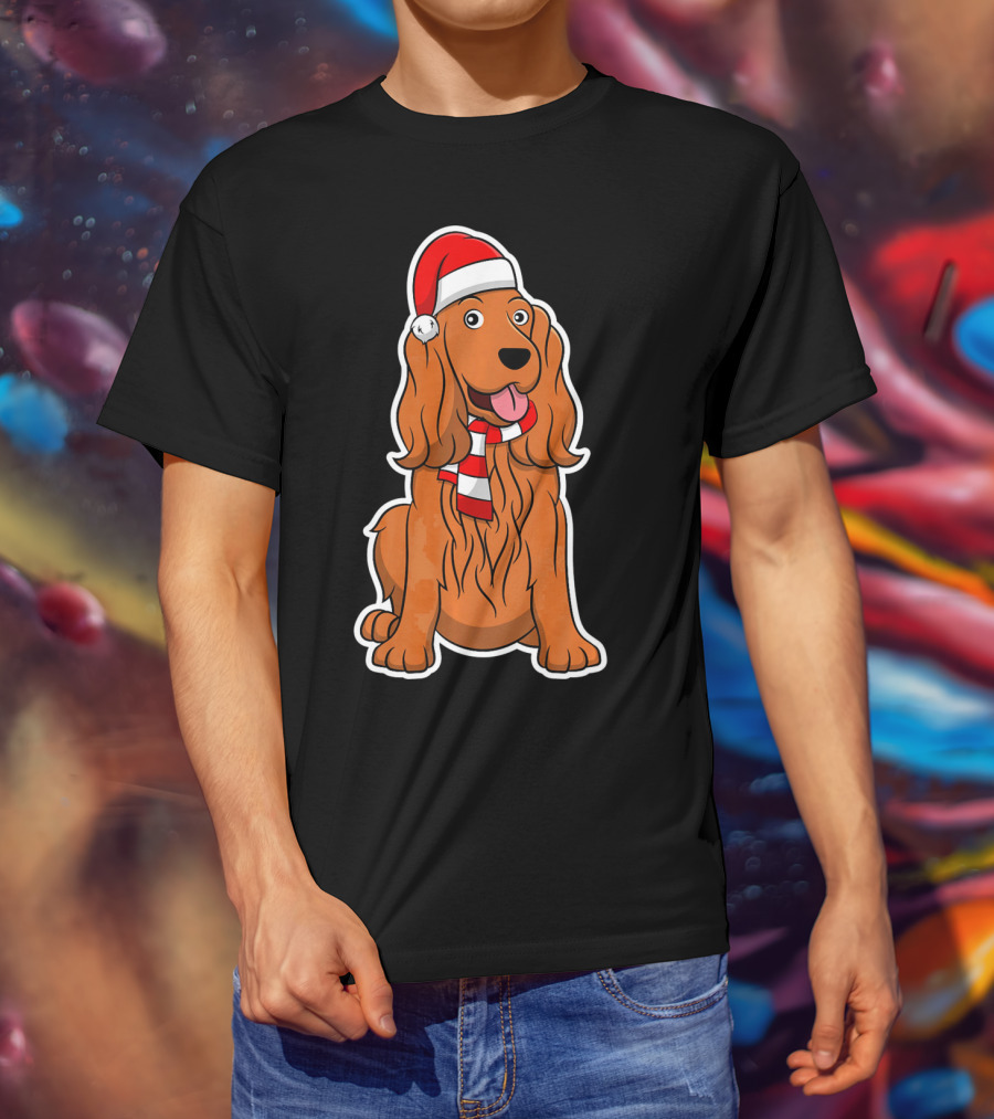 Cocker Spaniel Dog Puppy With Christmas Santa Hat And Scarf T-Shirt