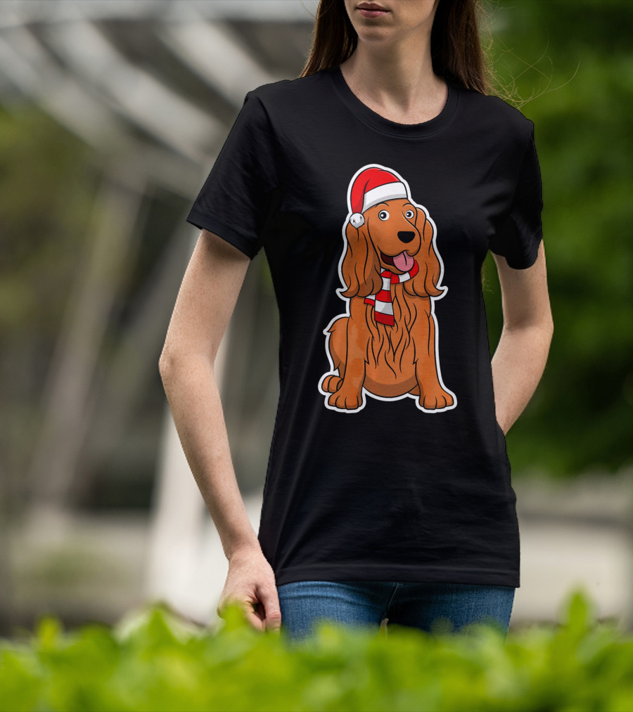 Cocker Spaniel Dog Puppy With Christmas Santa Hat And Scarf T-Shirt
