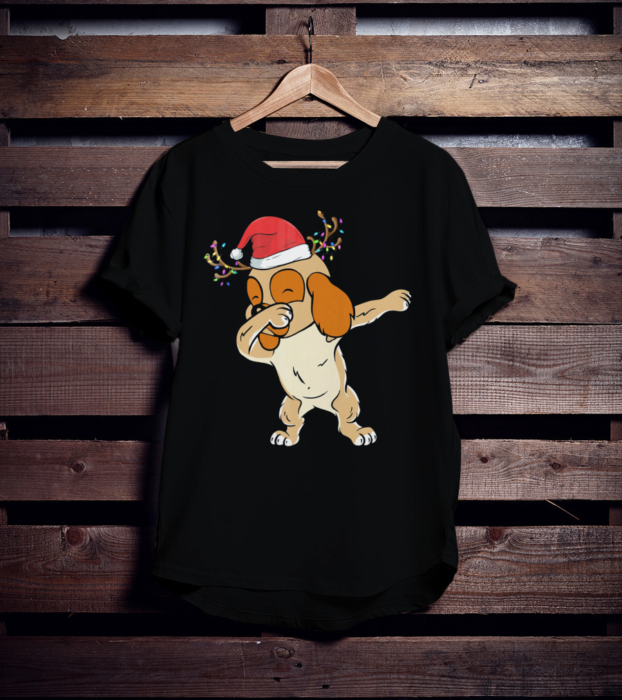 Christmas Cocker Spaniel Dabbing Reindeer Antlers Santa Hat T-Shirt