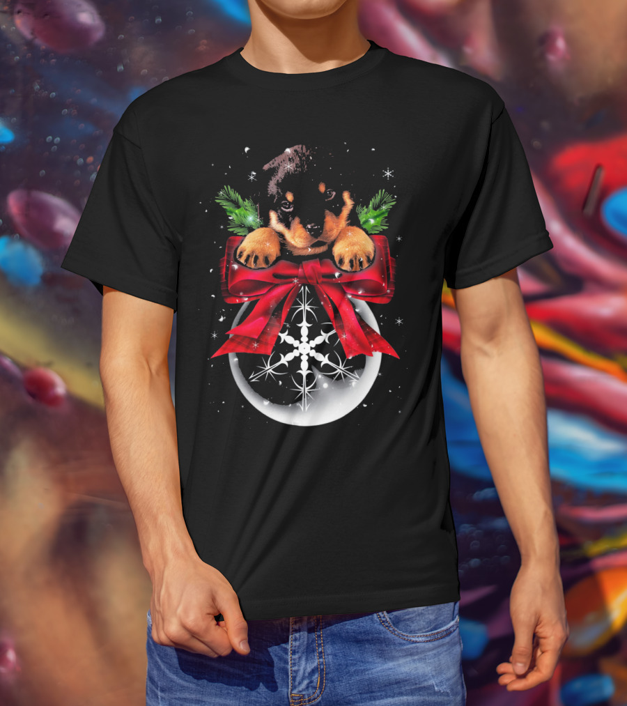 Rottweiler Puppy Christmas Bauble Snowflake Noel T-Shirt