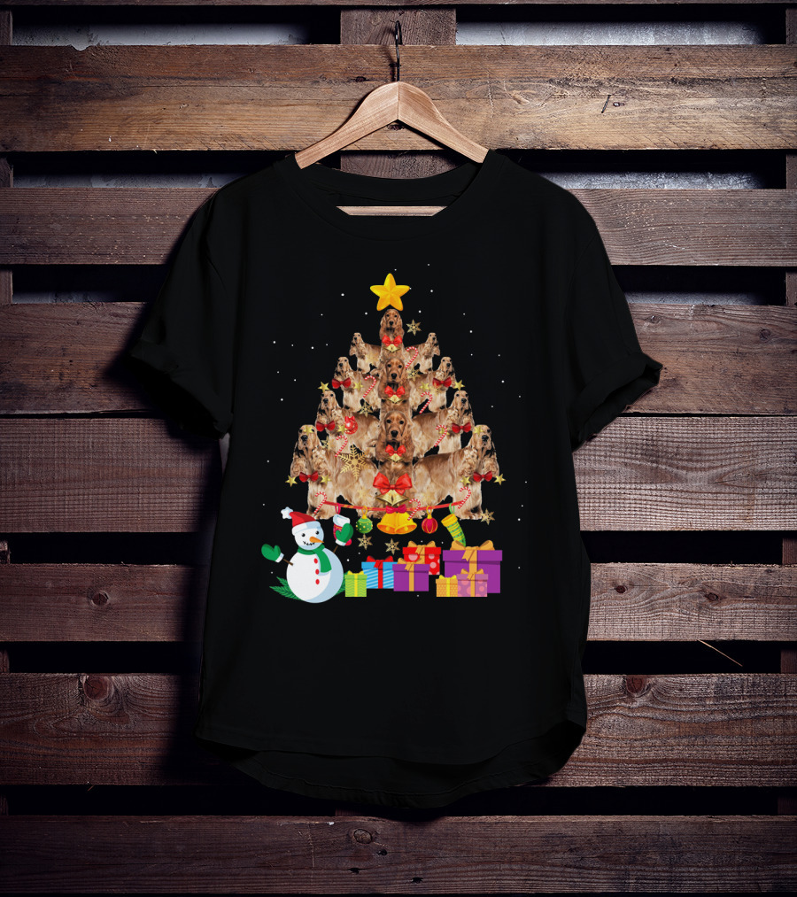 Cocker Spaniel Christmas Tree With Star Snowman And Presents T-Shirt