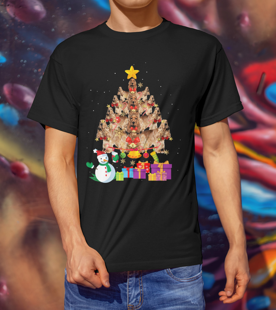 Cocker Spaniel Christmas Tree With Star Snowman And Presents T-Shirt