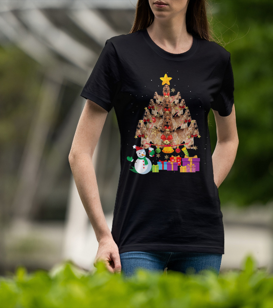 Cocker Spaniel Christmas Tree With Star Snowman And Presents T-Shirt