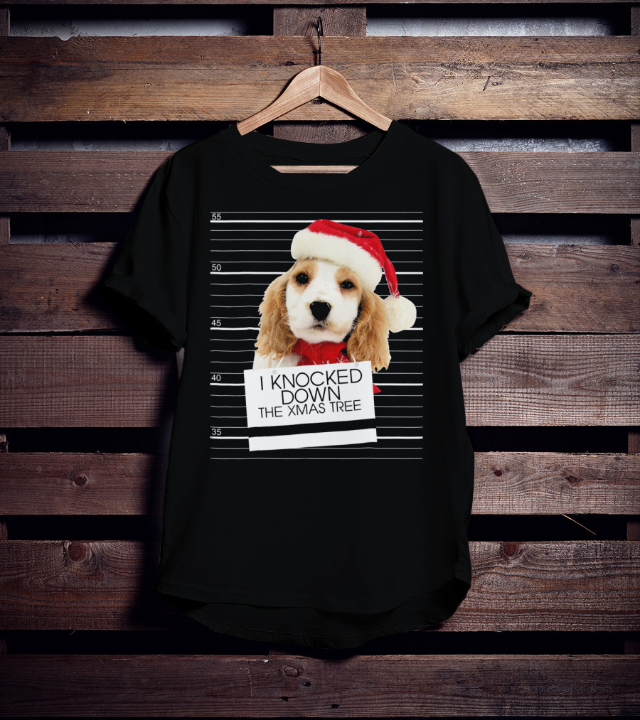 Cocker Spaniel Dog In Santa Hat Knocked Down The Xmas Tree T-Shirt