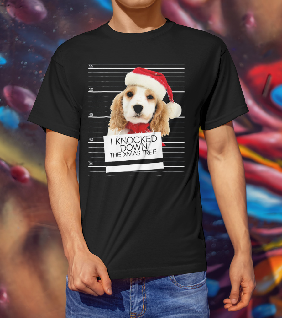 Cocker Spaniel Dog In Santa Hat Knocked Down The Xmas Tree T-Shirt