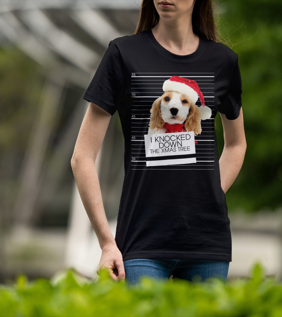 Cocker Spaniel Dog In Santa Hat Knocked Down The Xmas Tree T-Shirt