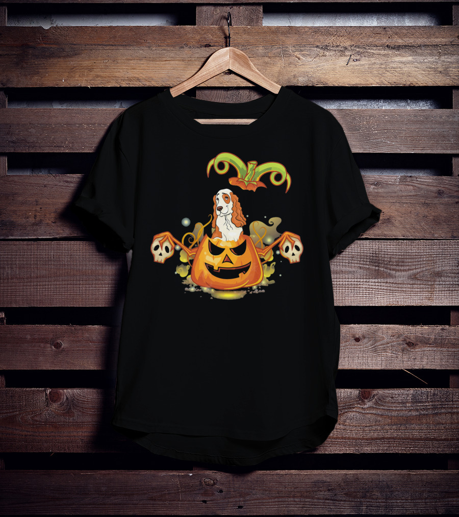 Cocker Spaniel Dog Halloween Pumpkin With Skulls T-Shirt