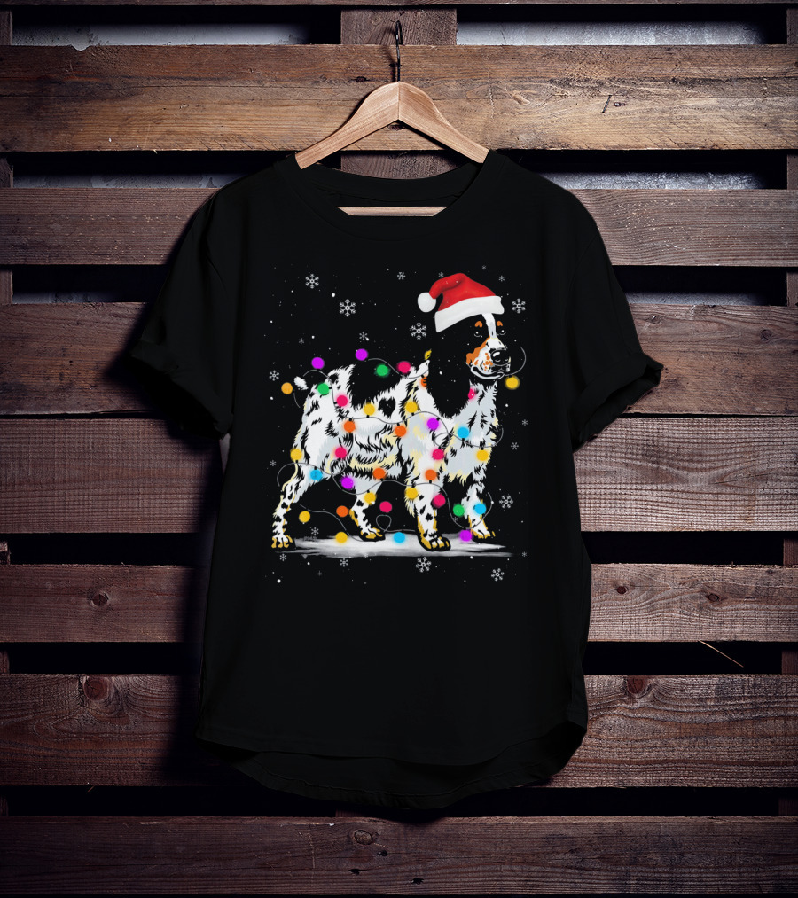 Cocker Spaniel Dog With Christmas Lights Santa Hat Snowflakes T-Shirt