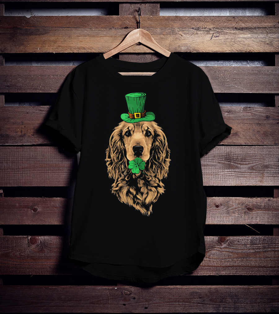 Cocker Spaniel With Leprechaun Hat And Shamrock Irish St Patrick's Day T-Shirt