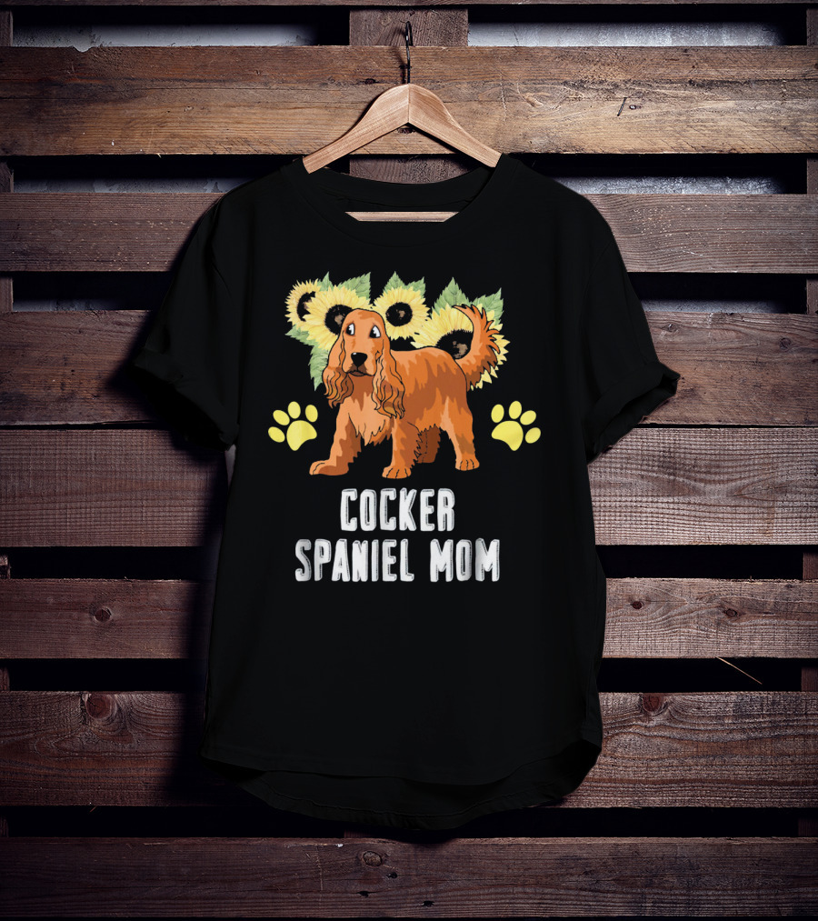 Cocker Spaniel Mom Sunflower Paw Prints T-Shirt