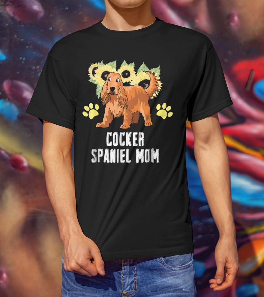 Cocker Spaniel Mom Sunflower Paw Prints T-Shirt