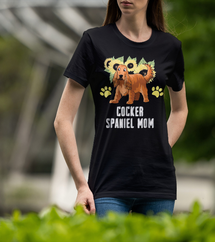 Cocker Spaniel Mom Sunflower Paw Prints T-Shirt