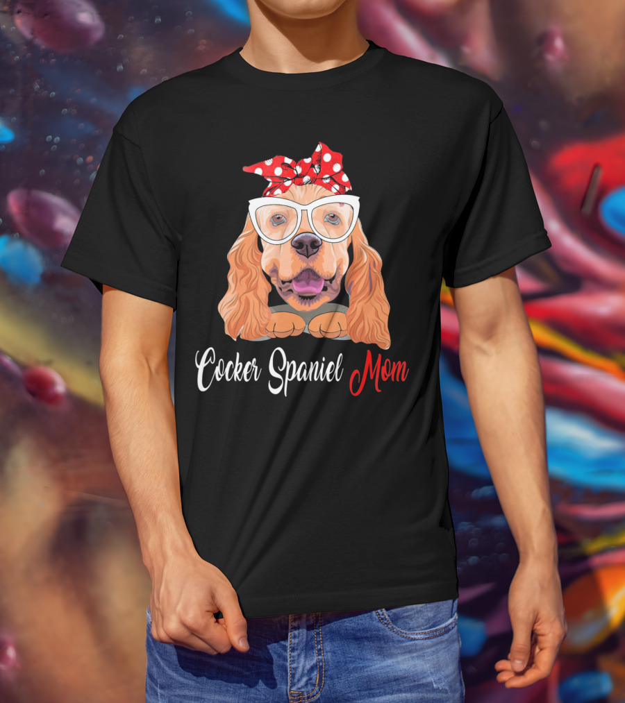 Cocker Spaniel Mom With Polka Dot Bandana And Glasses T-Shirt