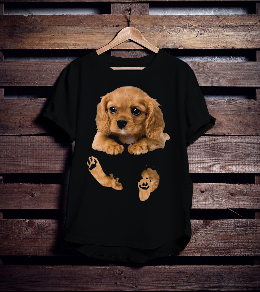 Cocker Spaniel Puppy In Pocket With Paw Prints T-Shirt