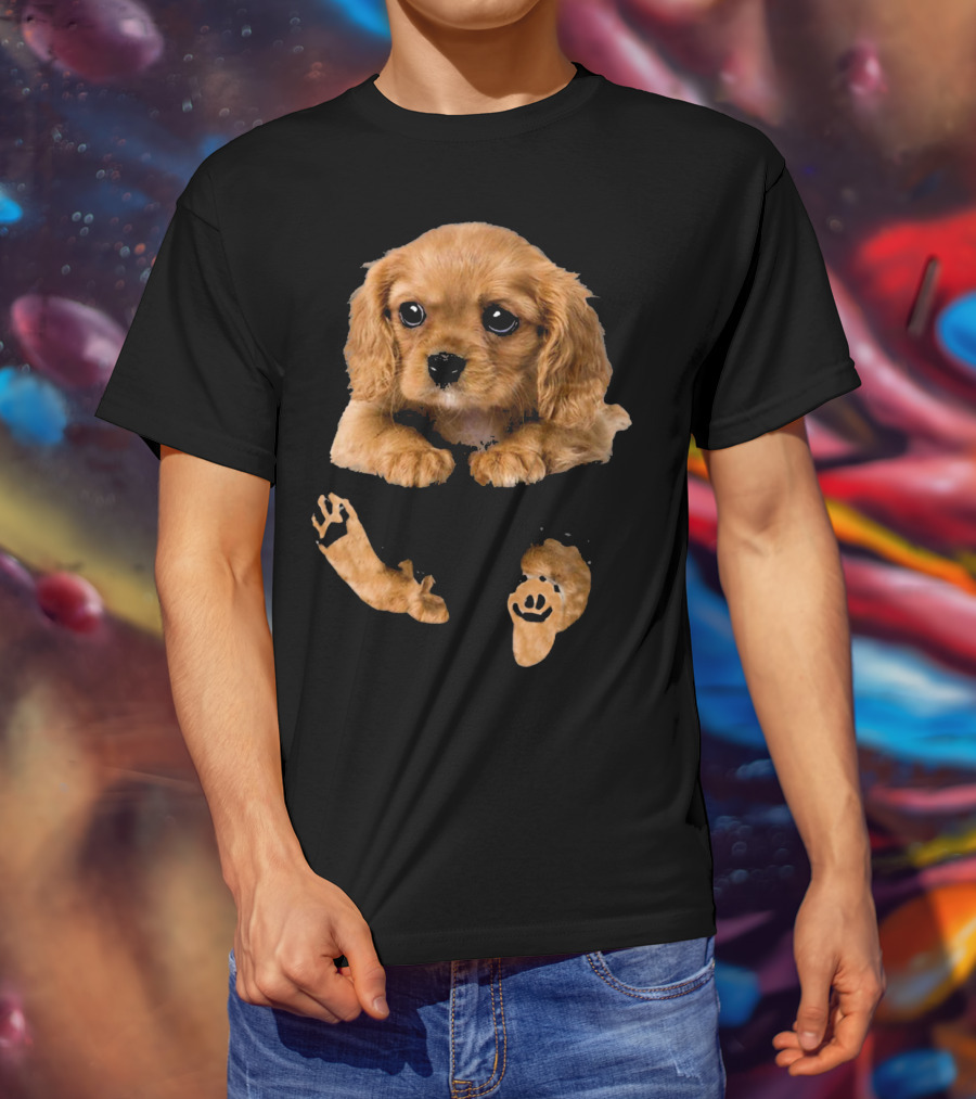 Cocker Spaniel Puppy In Pocket With Paw Prints T-Shirt