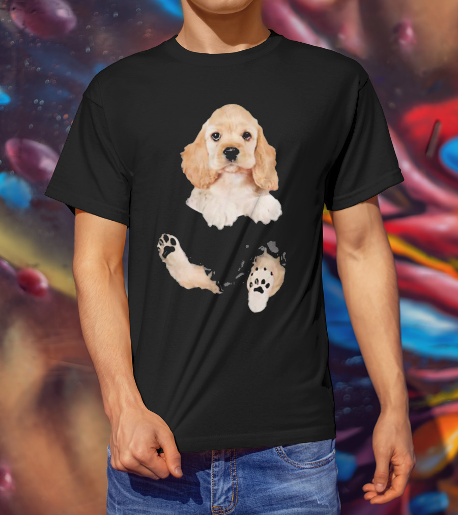 Cocker Spaniel Pocket Dog Lover Puppy Face Paw Prints T-Shirt
