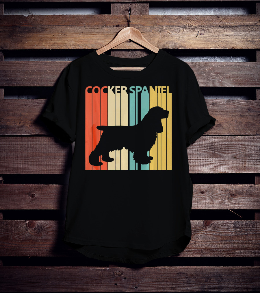 Cocker Spaniel Silhouette Retro Colors For Dog Dad T-Shirt