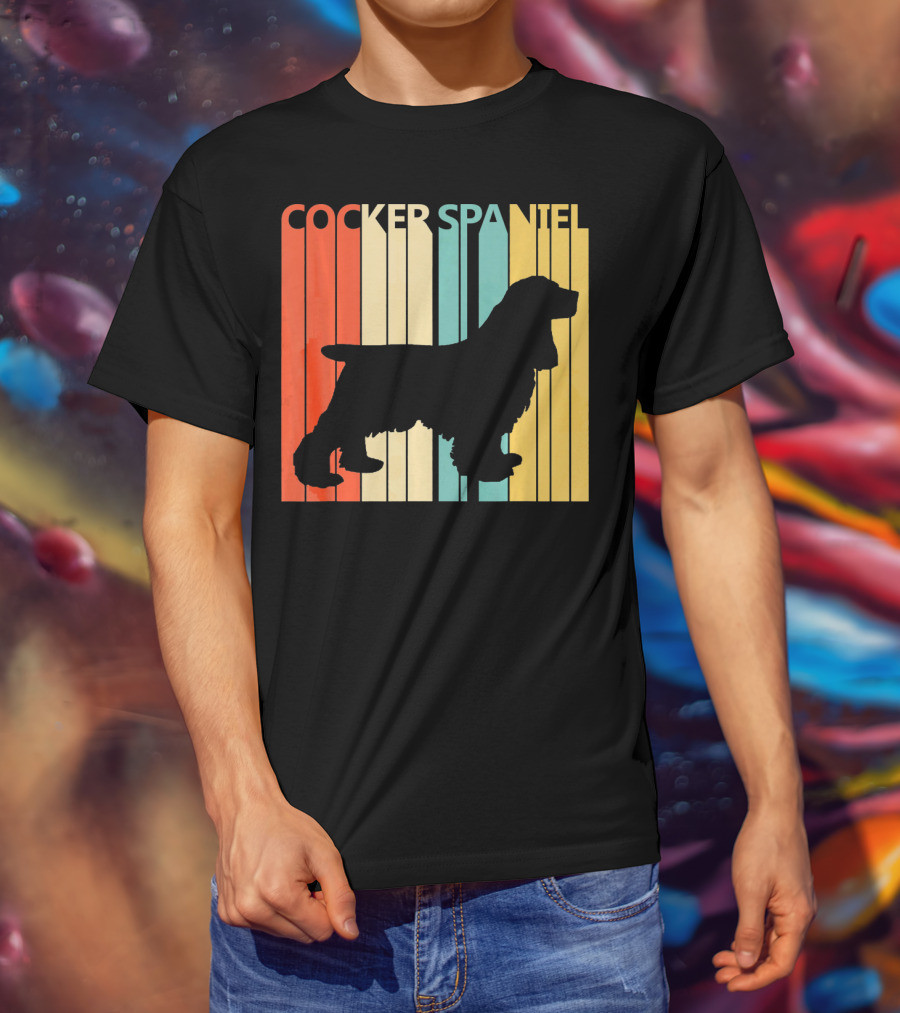 Cocker Spaniel Silhouette Retro Colors For Dog Dad T-Shirt