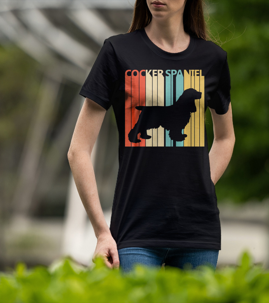 Cocker Spaniel Silhouette Retro Colors For Dog Dad T-Shirt
