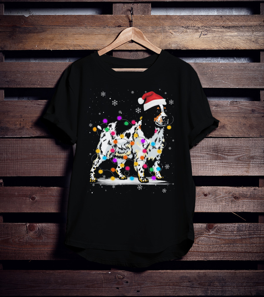 Cocker Spaniel Santa Hat Christmas Lights Snowflakes T-Shirt