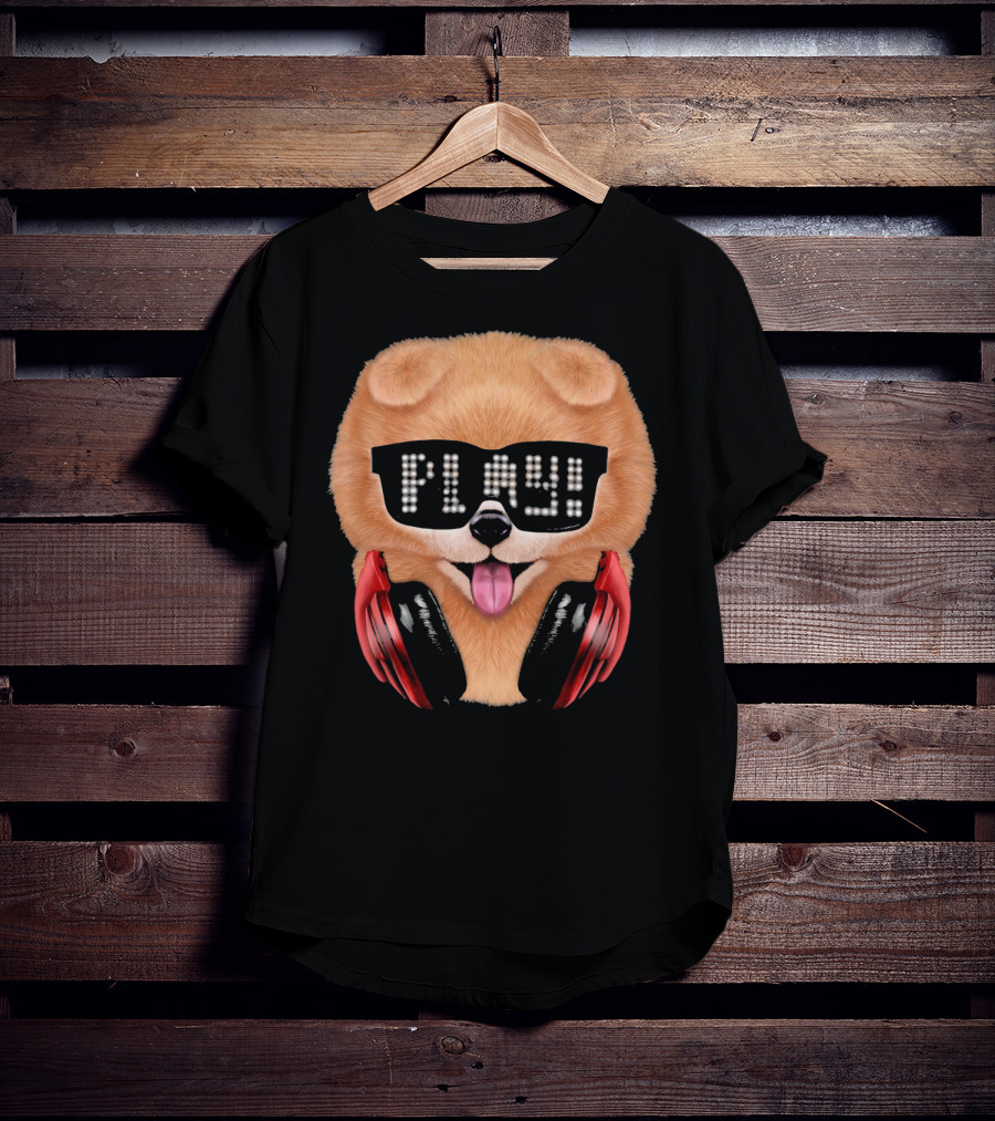 Cream Pomeranian Dog DJ In Sunglass With Play Headphones T-Shirt