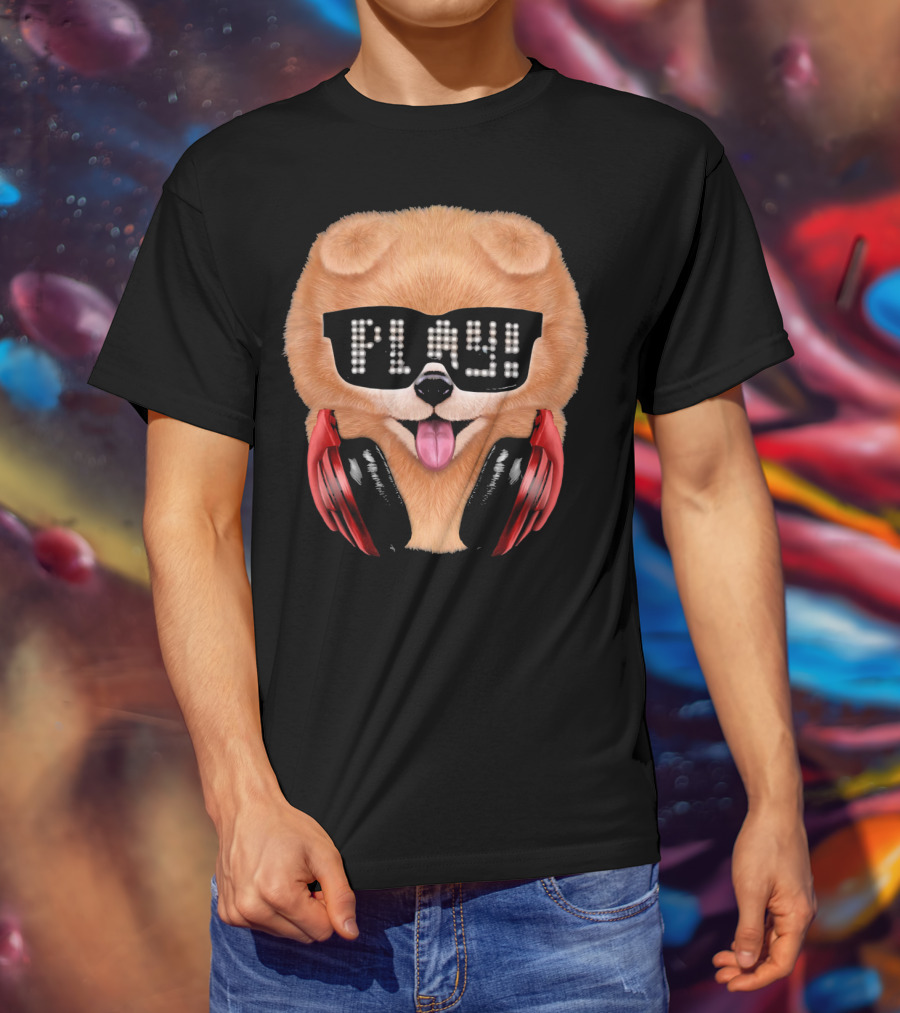 Cream Pomeranian Dog DJ In Sunglass With Play Headphones T-Shirt