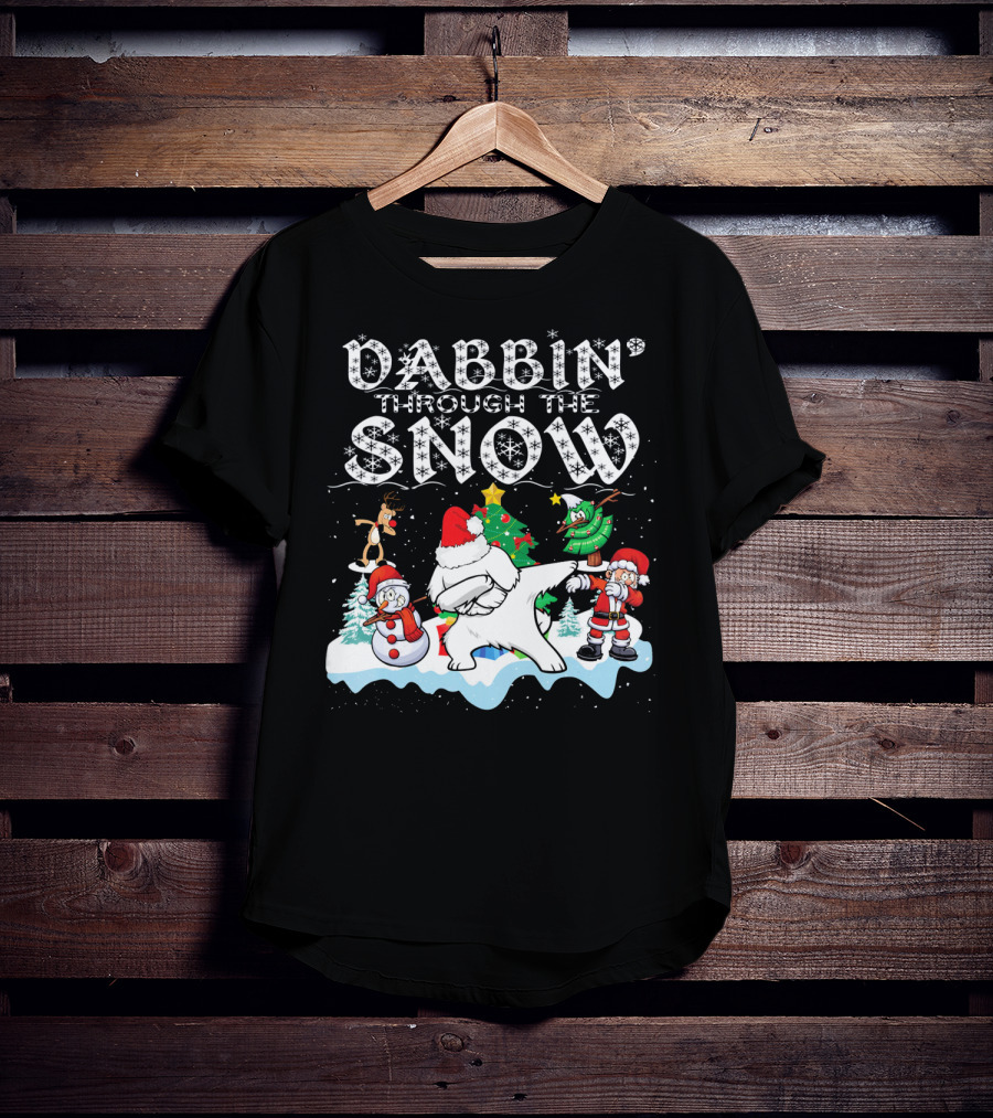 Dabbin Through The Snow Santa Maltese Dog Snowman Christmas Tree T-Shirt