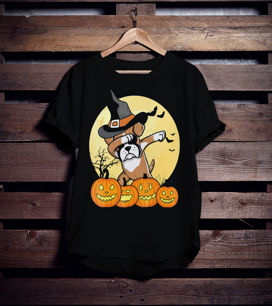 Dabbing Boxer Dog Witch Hat Pumpkin Halloween Dab Dance T-Shirt