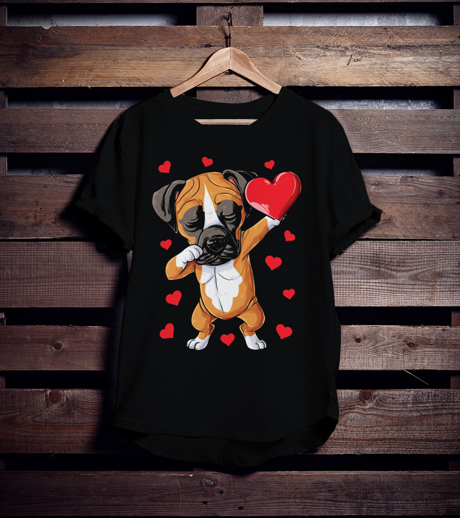 Boxer Dog Dabbing Valentine Heart For Dog Lovers T-Shirt