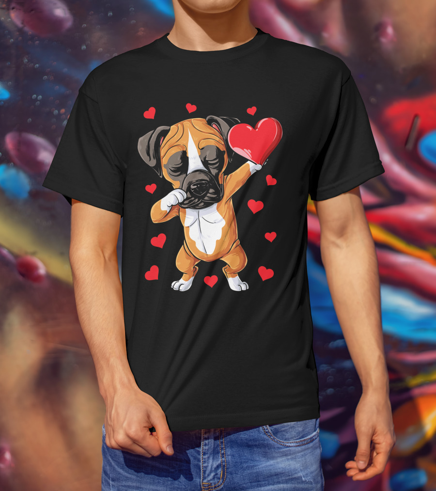 Boxer Dog Dabbing Valentine Heart For Dog Lovers T-Shirt