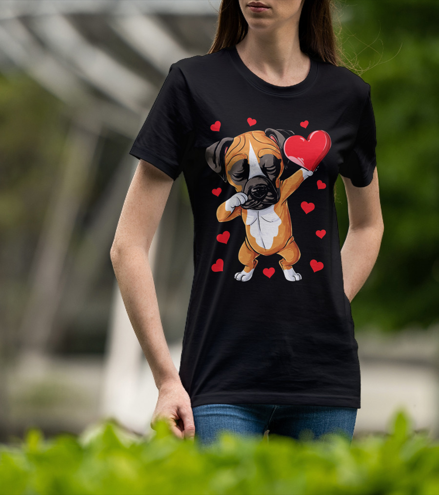Boxer Dog Dabbing Valentine Heart For Dog Lovers T-Shirt