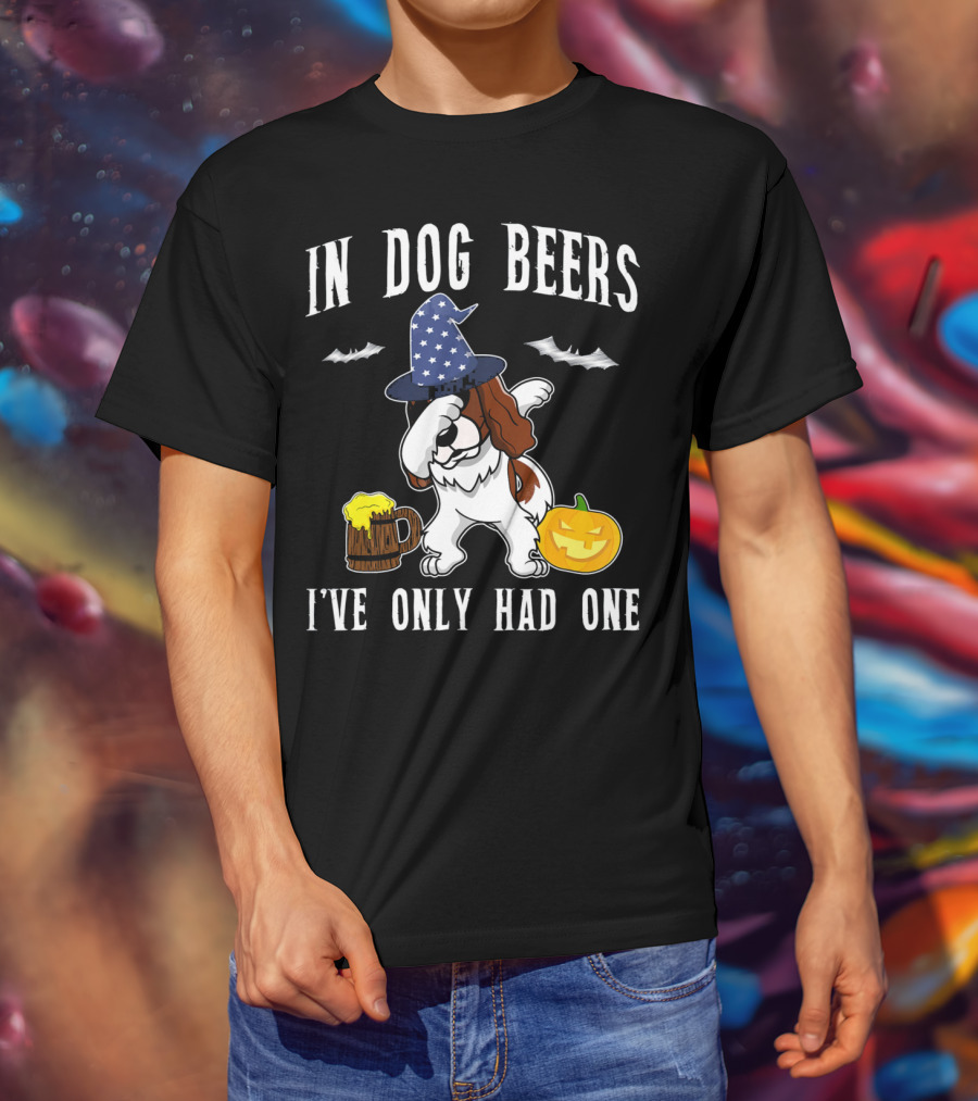 In Dog Beers I've Only Had One Dabbing Cavalier King Charles Spaniel Halloween Wizard Hat Pumpkin T-Shirt