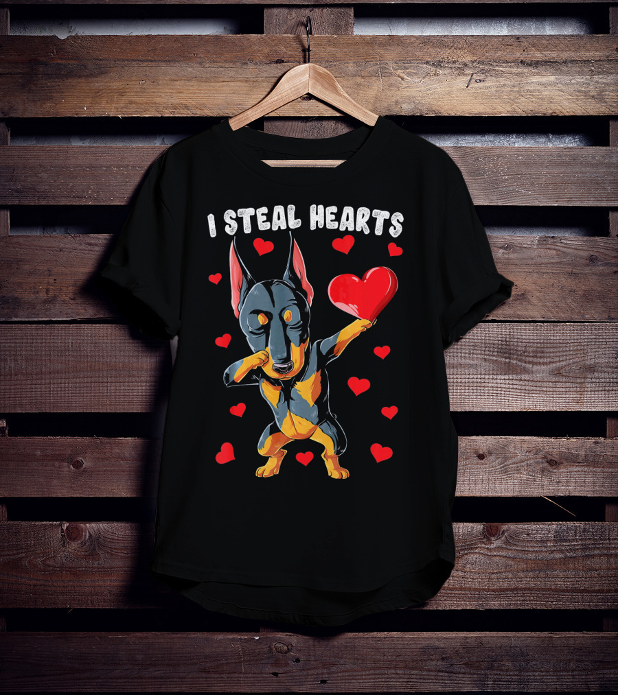 Dabbing Doberman I Steal Hearts Cute Heart-Loving Dogs T-Shirt
